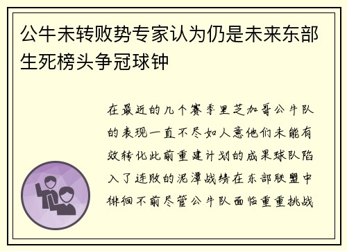 公牛未转败势专家认为仍是未来东部生死榜头争冠球钟